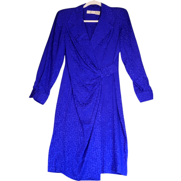 Liz Claiborne Dresses & Skirts - Vintage Liz Claiborne Wrap Dress Womens 10P Petite Blue 100% Silk Shoulder Pads